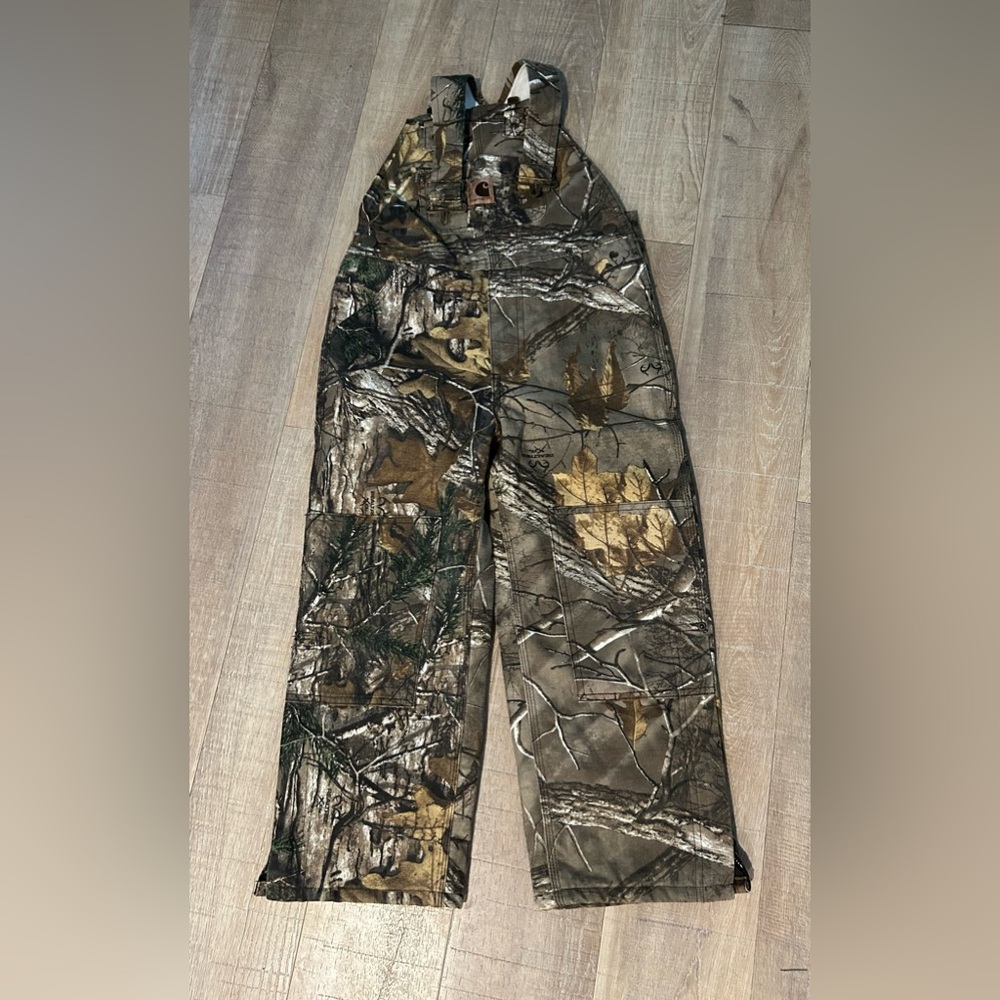 Kids Carhartt camo insulated overalls
